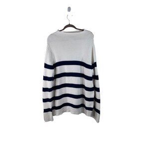 Pure Collection Womens Striped Knit Sweater White & Navy US 18 Costal Cotton